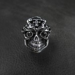 Skull Ring with Black CZ - TR78